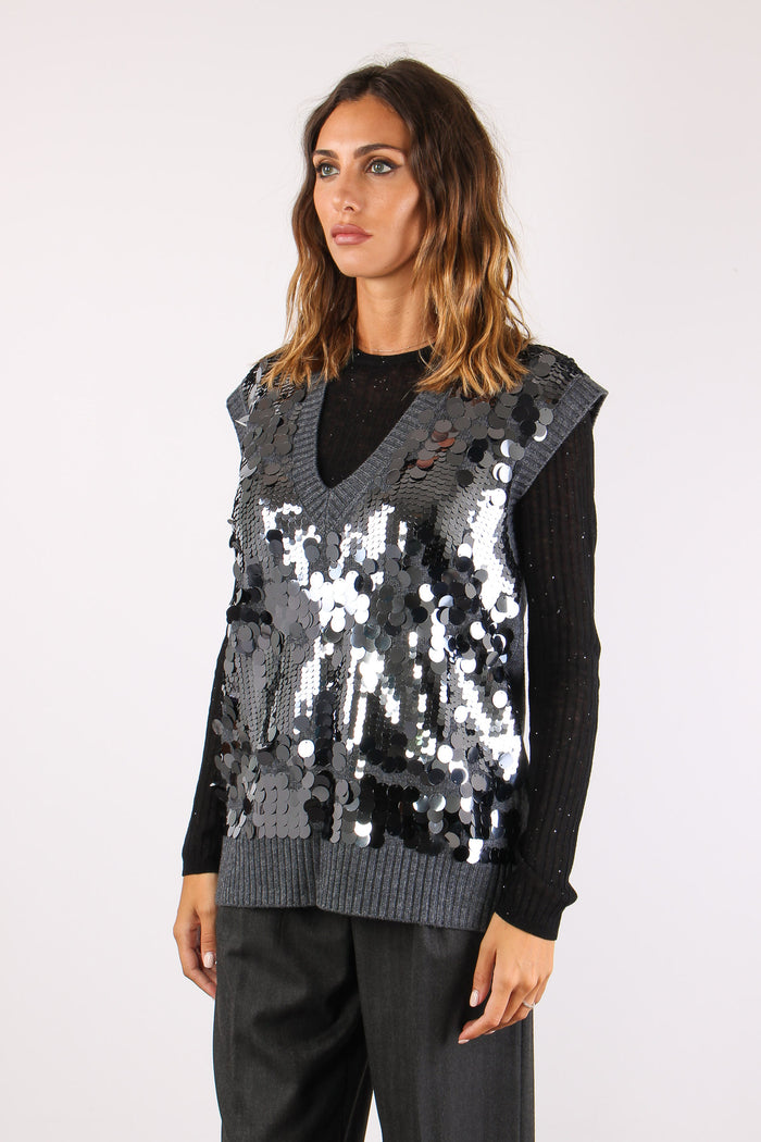 Gilet Maxi Paillettes Grigio-4