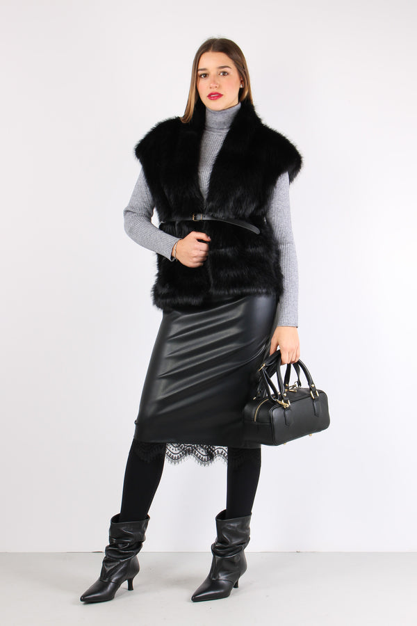 Gilet Ecopelliccia Cintura Nero