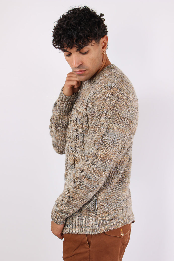 Maglia Melange Treccia Tortora-6