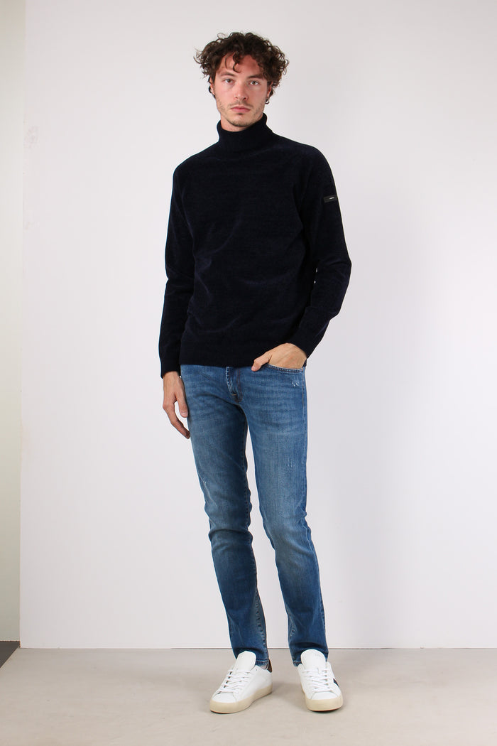 Maglia Collo Alto Ciniglia Blu Navy-2