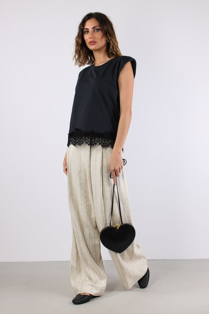 T-shirt Spalline Fondo Pizzo Piombo-5