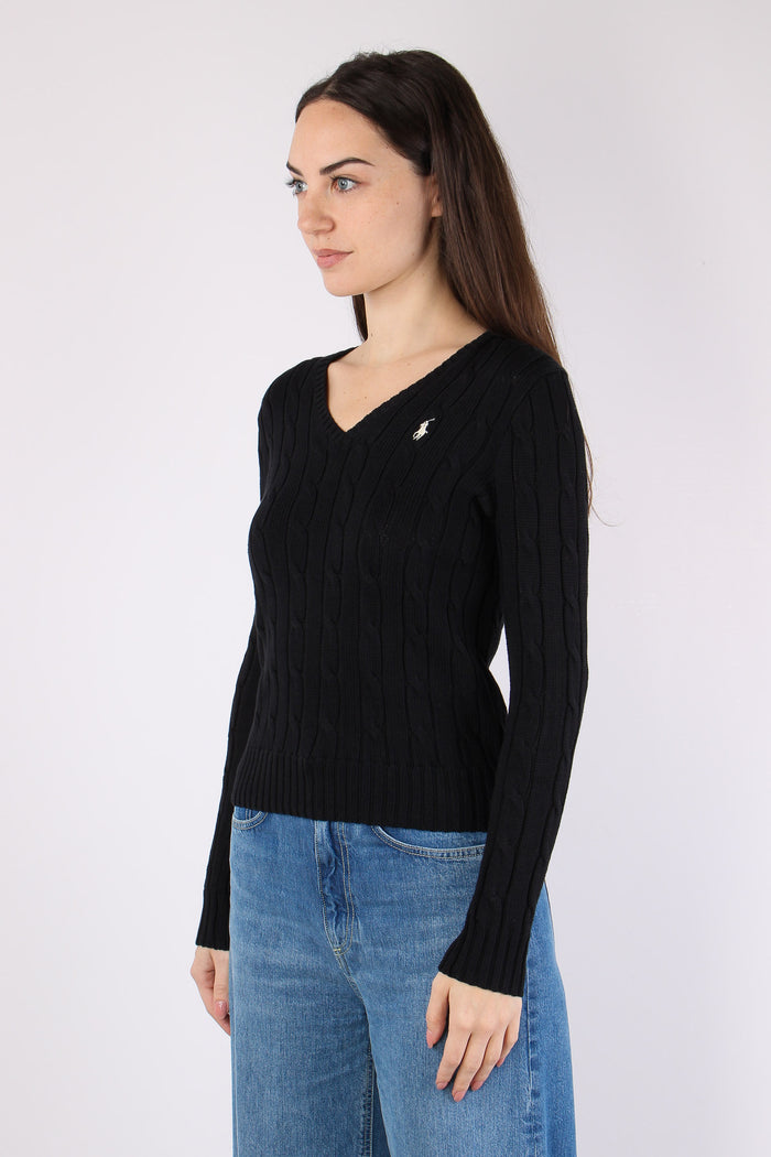 Pullover Trecce Scollo V Polo Black-5