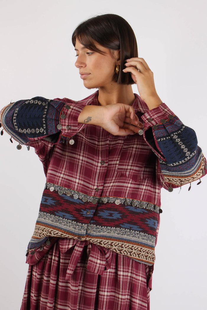 Camicia Etnica Check Rosso-3