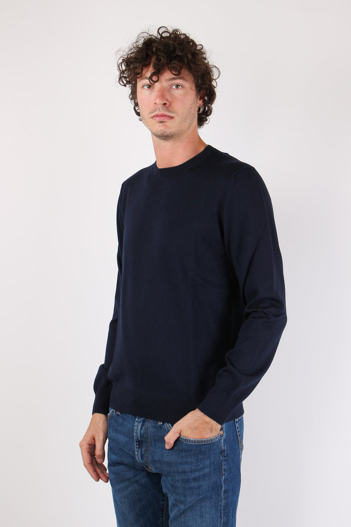 Maglia Girocollo 100% Lana Blu Navy-3