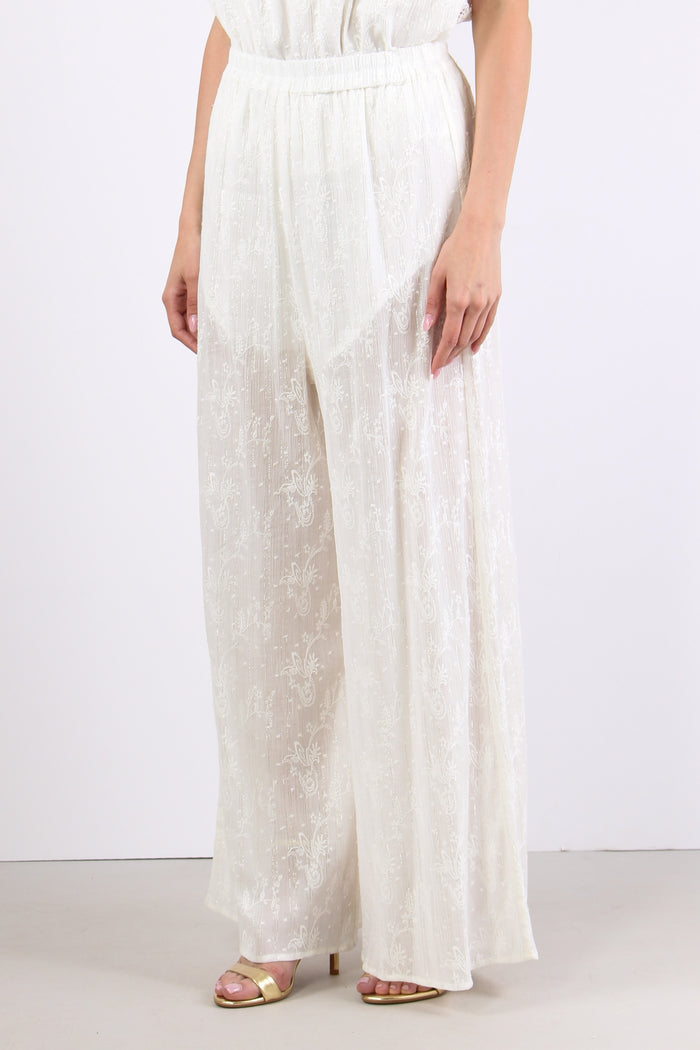 Pantalone Palazzo Inserto Lure Bianco-3