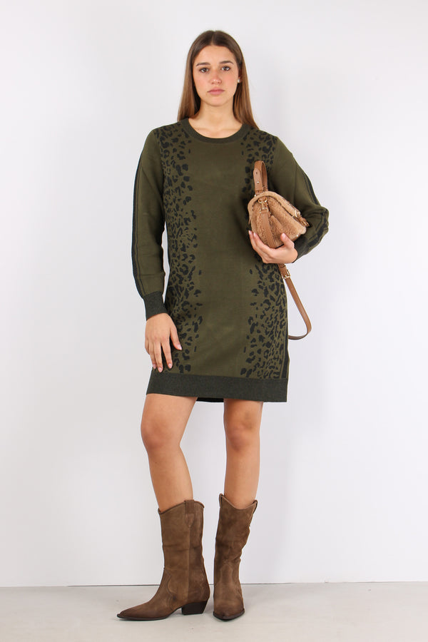 Abito In Maglia Macula Lurex Olive/nero