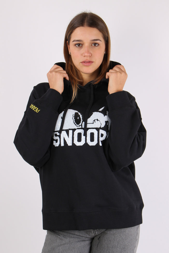 Felpa Cappuccio Snoopy Strass Nero