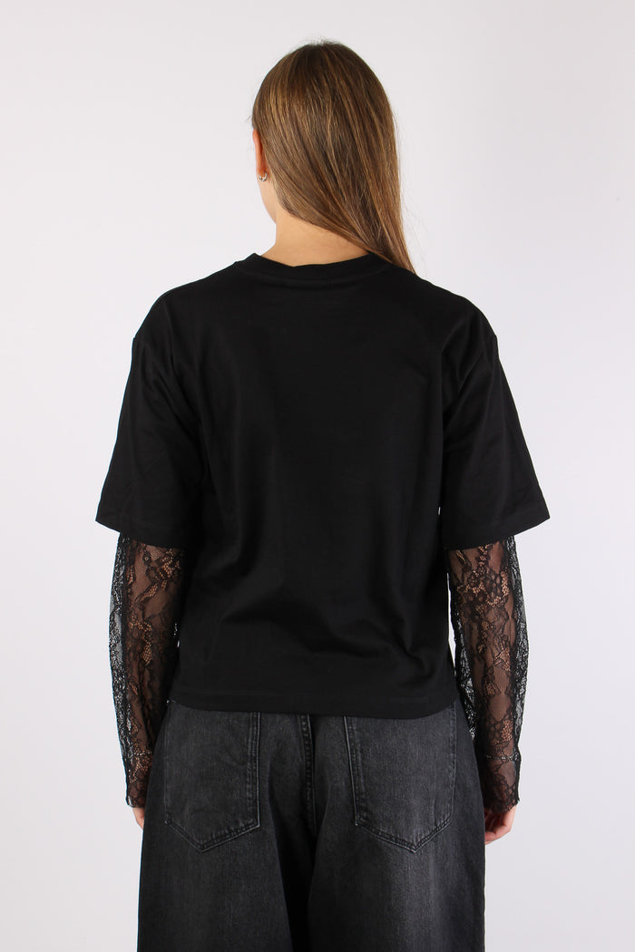 T-shirt Cotone Logo Pizzo Nero-6