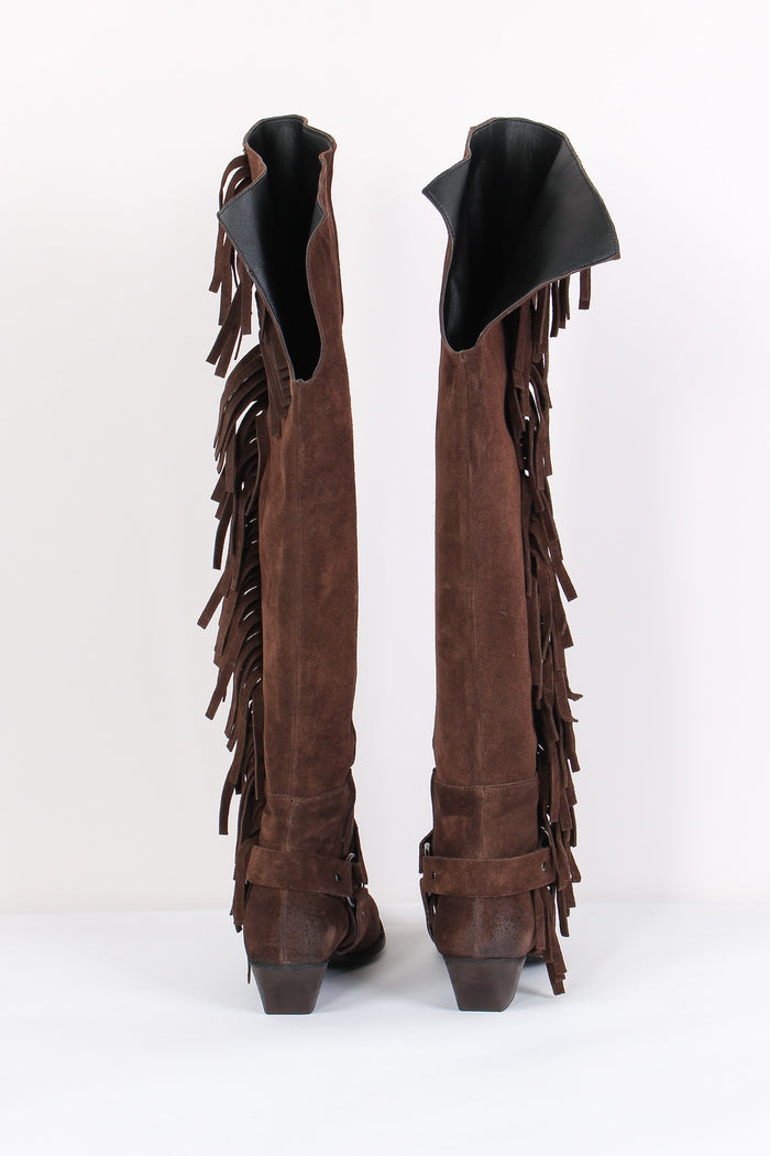 Stivale Alto Camoscio Frange Moro-4