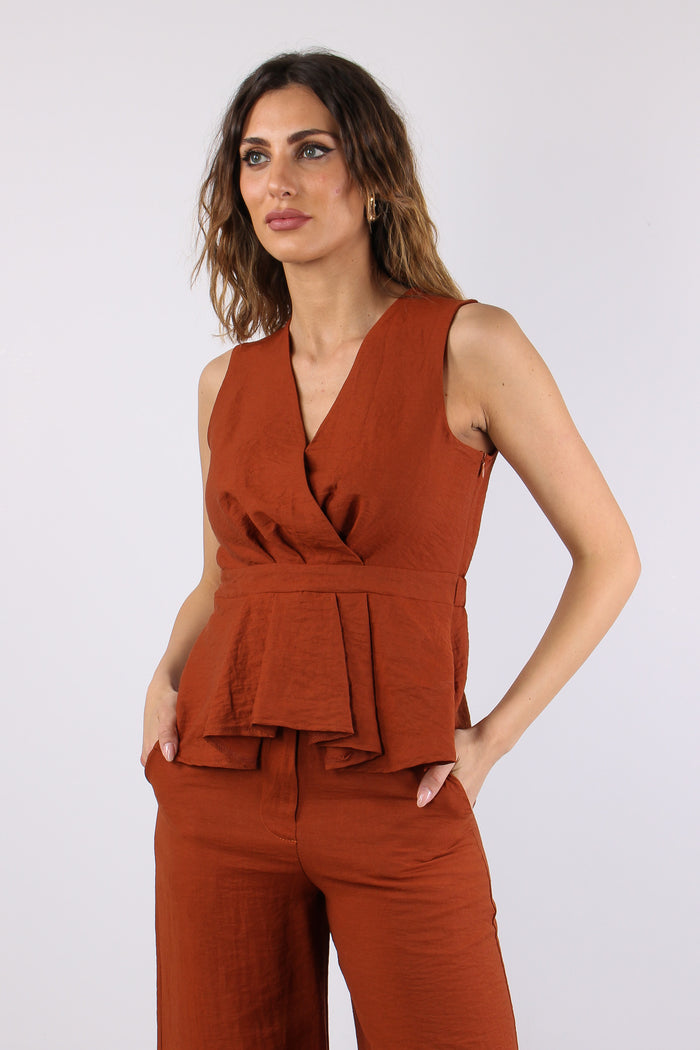 Top Scollo Incrocio Plisse Ruggine-3