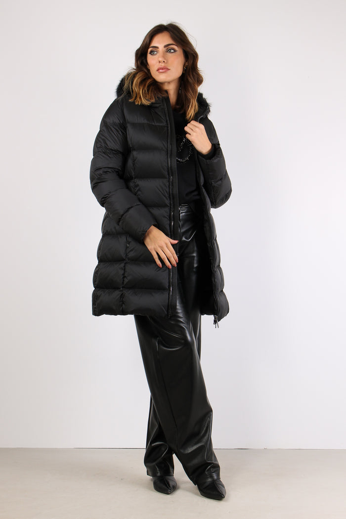 Piumino Lungo Ecopelliccia Nero-3