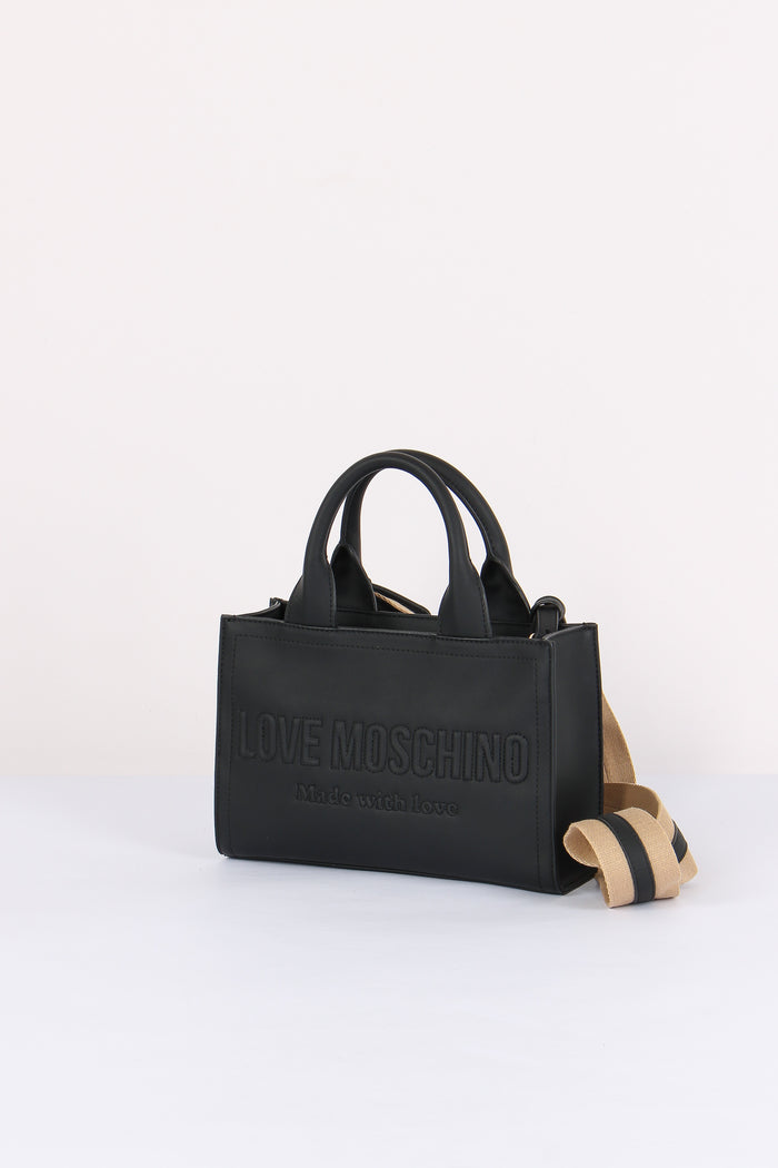 Mini Shopping Effetto Denim Nero-2