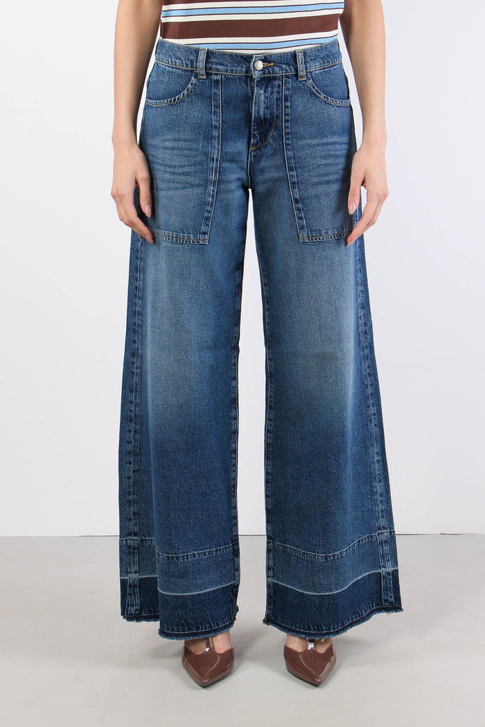 Denim Maxi Tasche Sfrangiato Denim Scuro-3