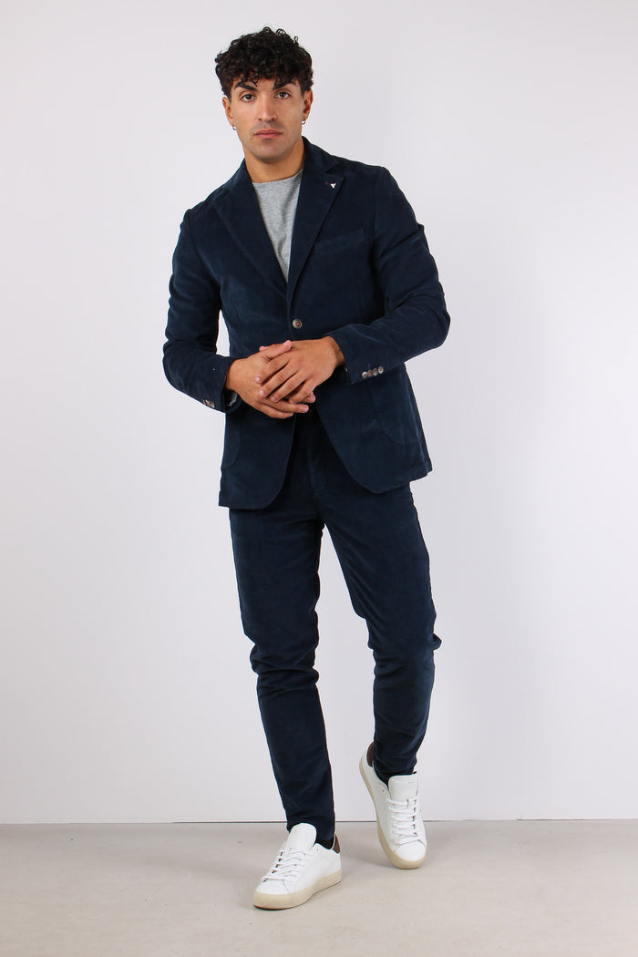 Pantalone Chino Velluto Liscio Blu-3