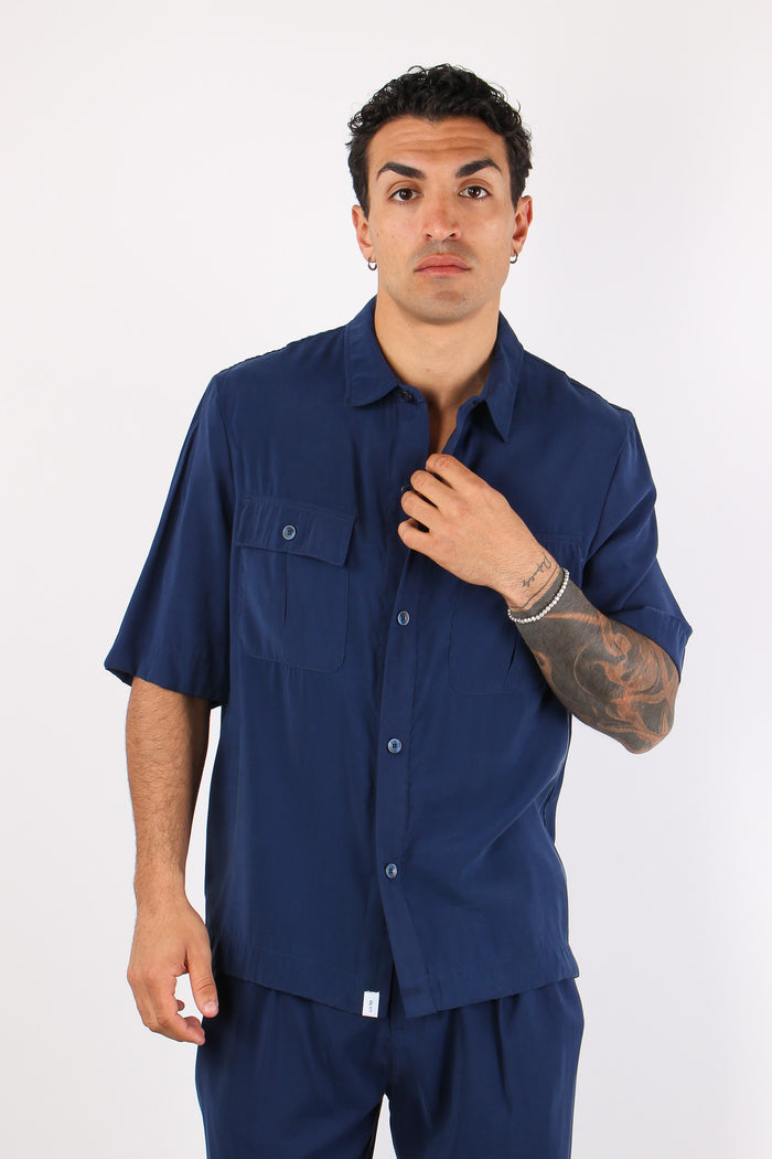 Banana Camicia Tasche Cupro Blu-4