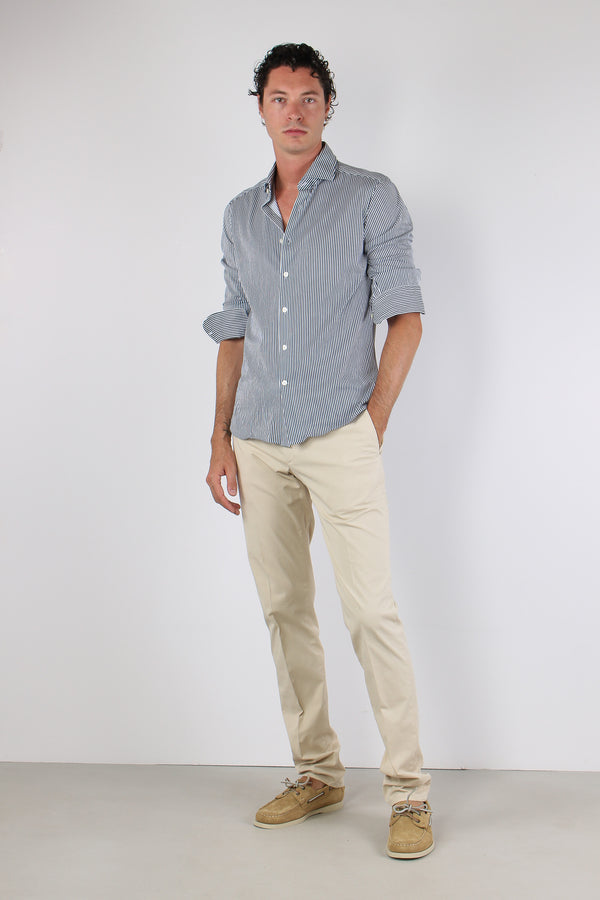 Camicia Cotone Riga Bianco/blu