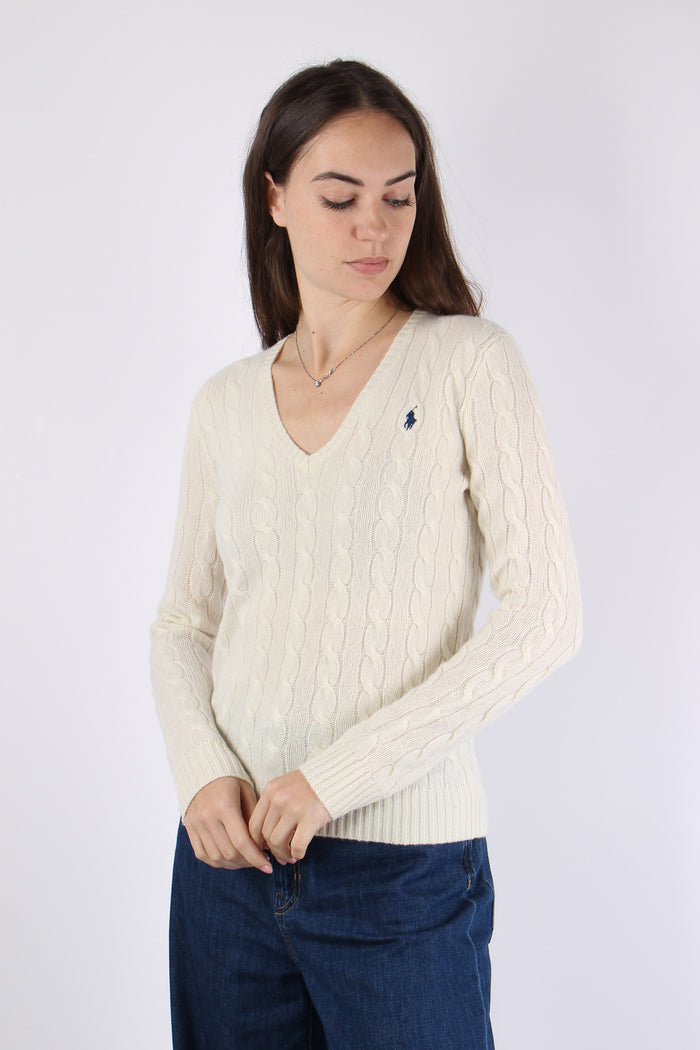Maglia Scavo V Trecce Cream-4