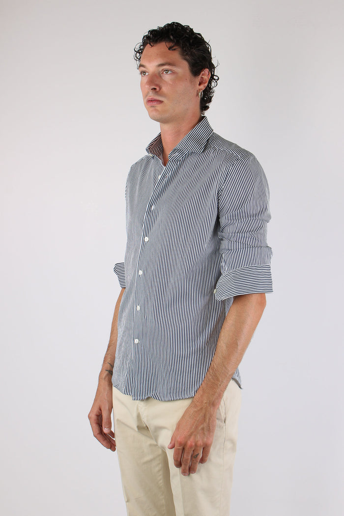 Camicia Cotone Riga Bianco/blu-3