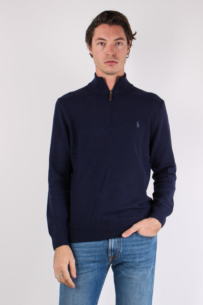 Felpa Mezza Zip Lambswool Hunter Navy