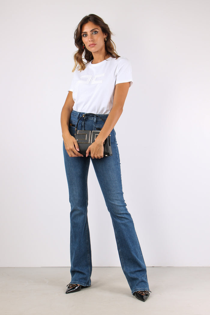 T-shirt Logo Ricamo Gesso-3