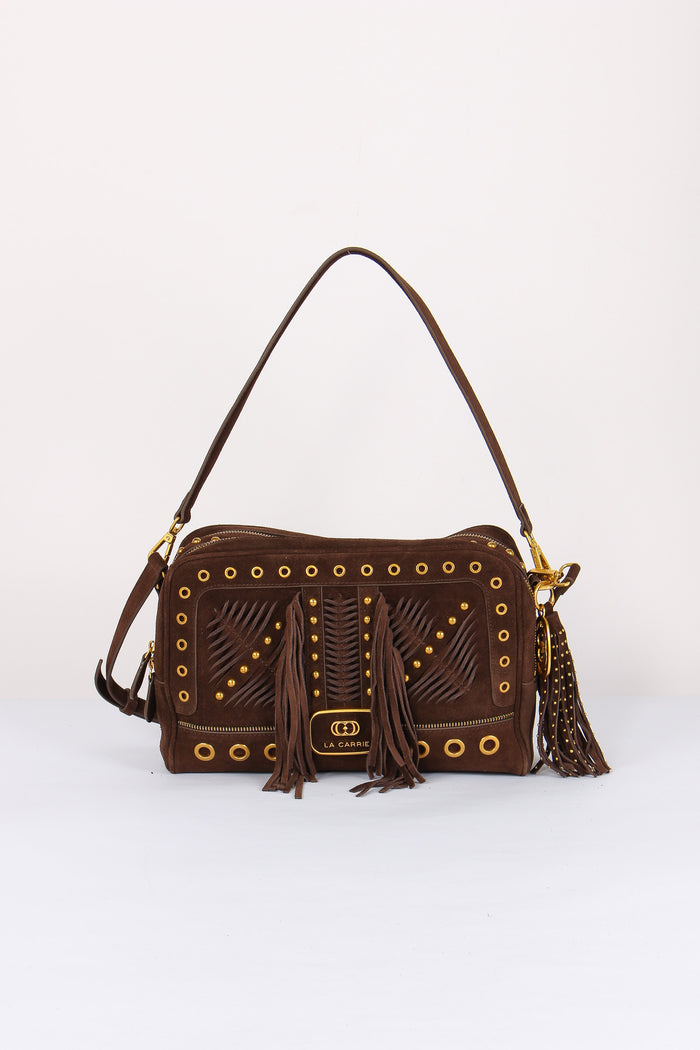 Bauletto Camoscio Frange Dark Brown