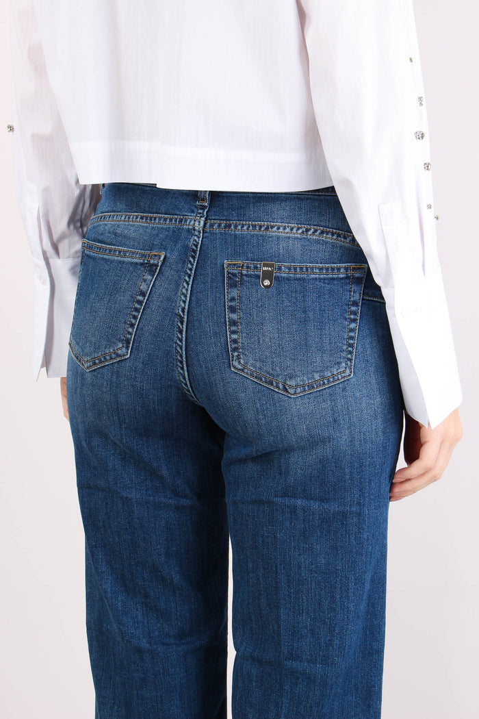 Jeans Flare Bottoni Argento Denim Scuro-8