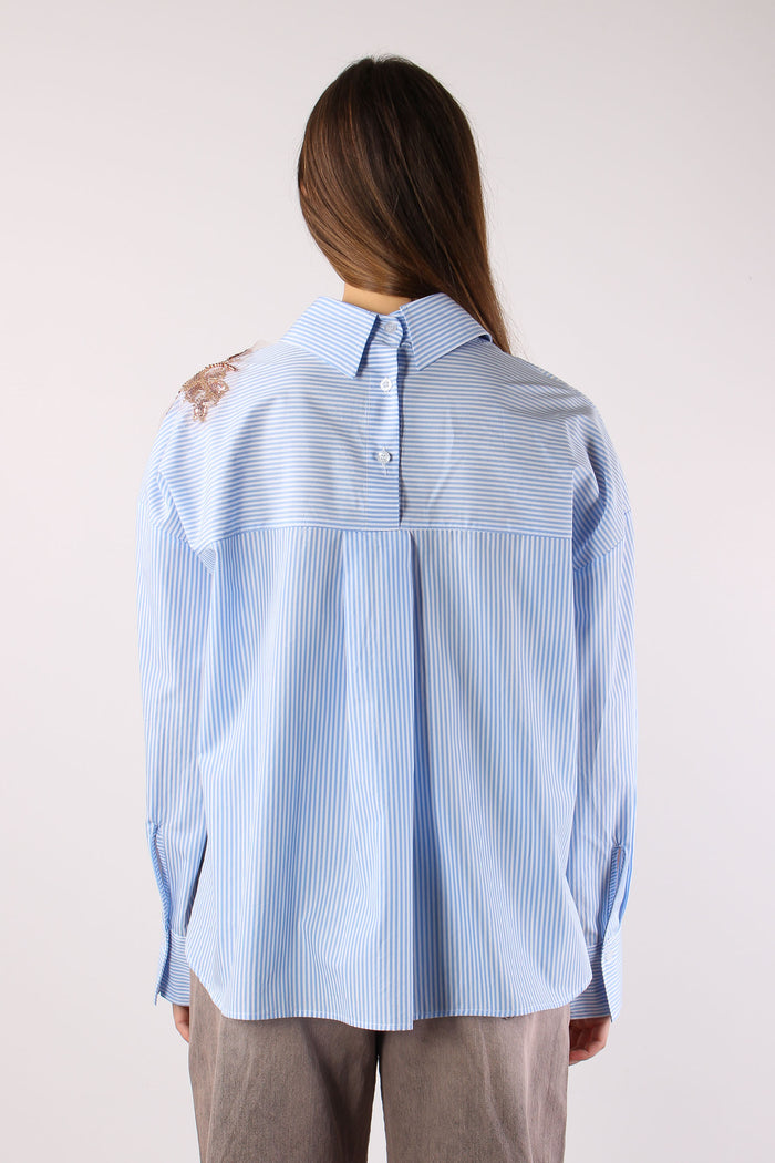 Camicia Riga Applicazione Fior Bianco/azzurro-6