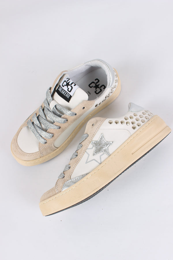 Sneakers Enjoy Star Borchie Bianco/argento-2