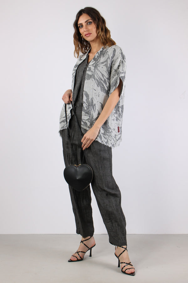 Giacca Kimono Frange Fantasia Sabbia/canna Fucile-2