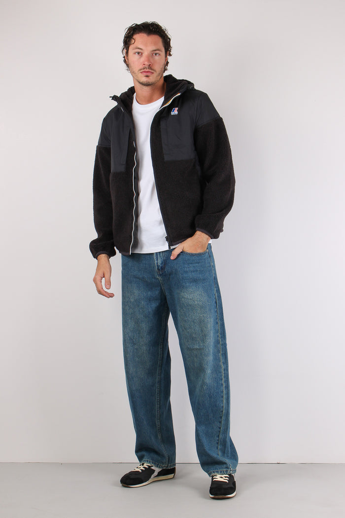 Giubbotto Cappuccio Inserto Teddy Black Pure-3