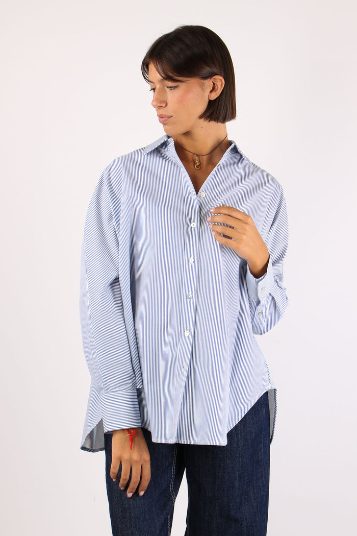 Camicia Over Bastoncino Bianco/azzurro