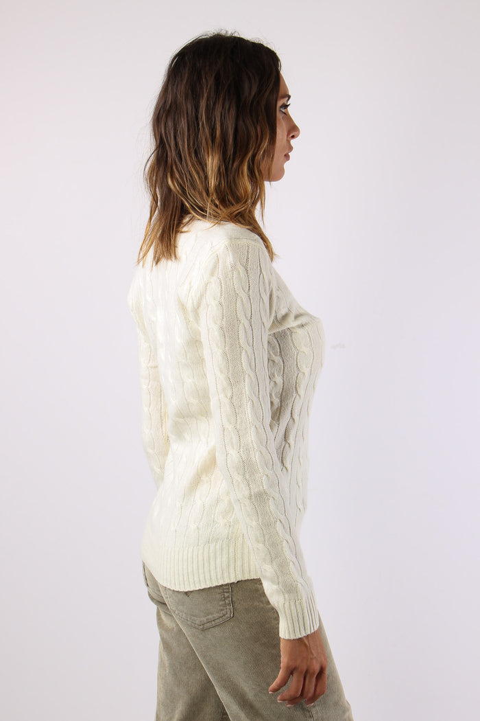 Maglia Scavo V Trecce Cream-6