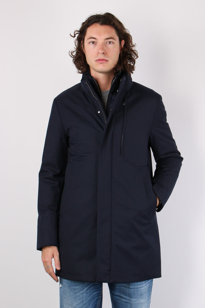 Cappotto Lana Interno Piuma Blu