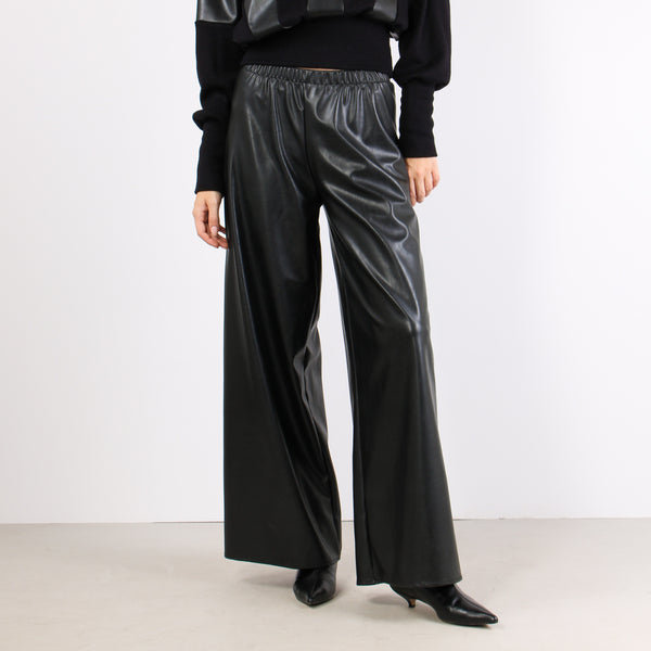 Pantalone Scampanato Ecopelle Nero-2