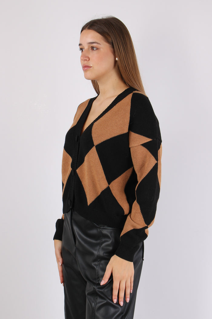Cardigan Viscosa Rombi Cammello/nero-3