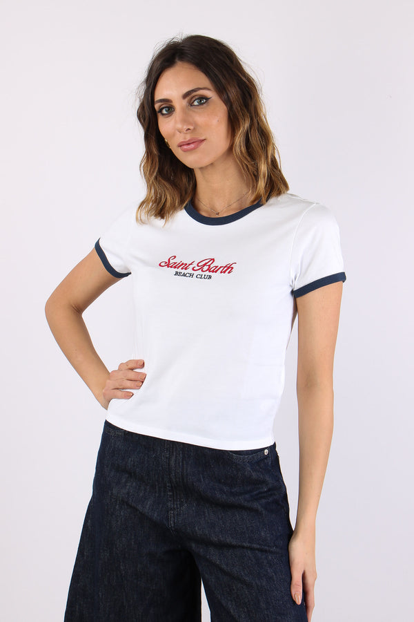 T-shirt Profilo Contrasto Bianco/blu-2