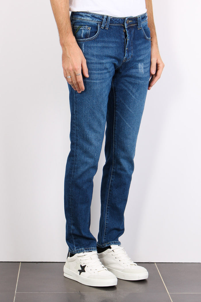 Denim Tapered Fit Rotture Denim Medio-4