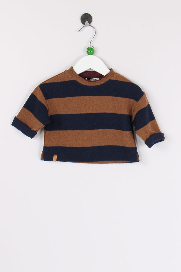 Maglia Riga Caldo Cotone Castagna/blu