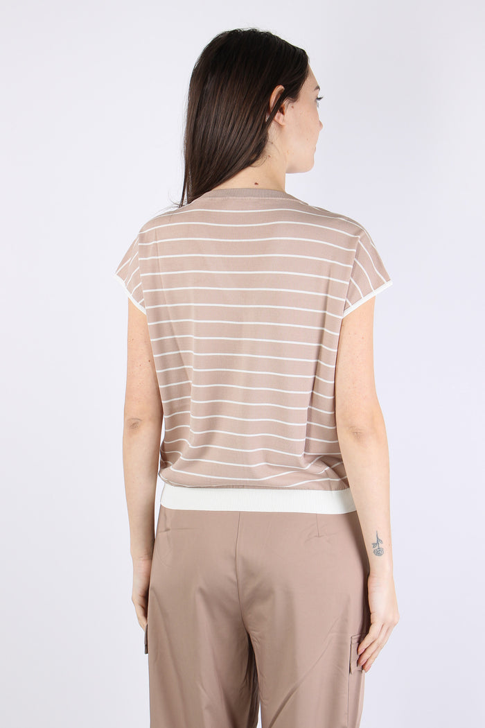 Maglia Scollo V Bottoni Riga Almond/white-4
