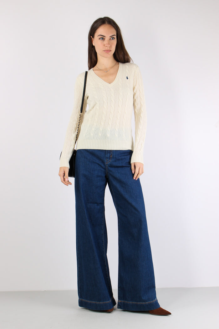 Maglia Scavo V Trecce Cream