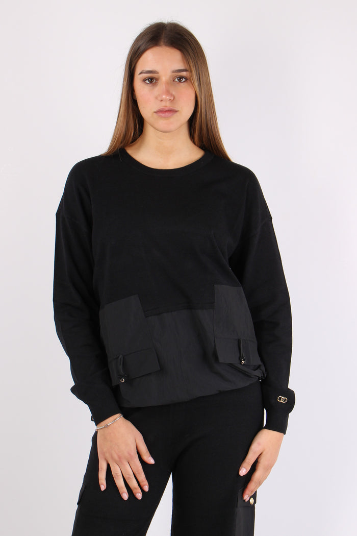 Maglia Inserto Nylon Tasche Nero-2