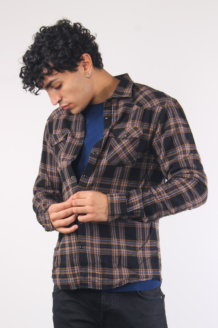 Camicia Texana Check Nero/beige-4