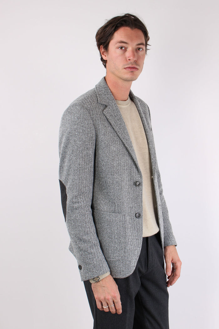 Natale Giacca Toppe Contrasto Grigio-5