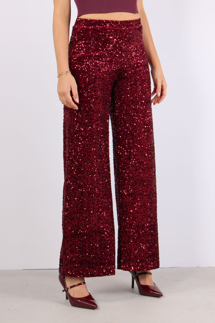 Pantalone Palazzo Paillettes Vino-7