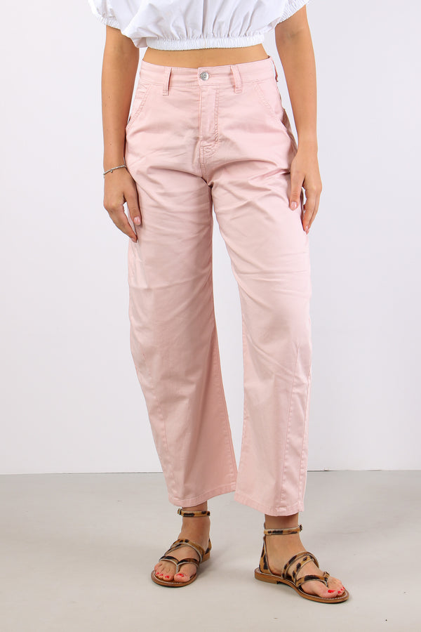 Pantalone Barrel Tessuto Legge Rosa-2