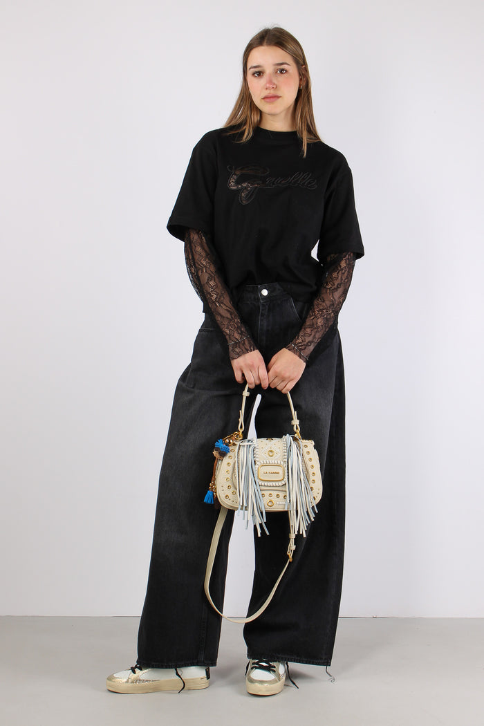 T-shirt Cotone Logo Pizzo Nero