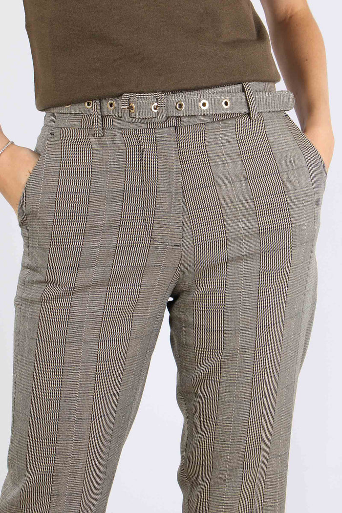 Taty Pantalone Dritto Check Fango/blu-8