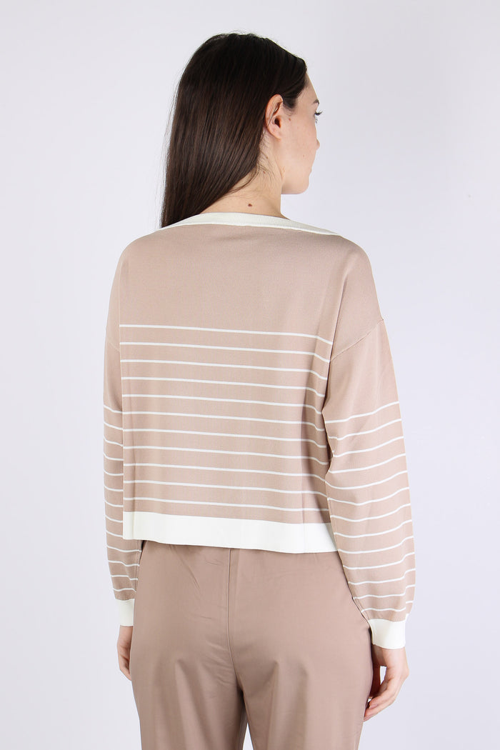 Maglia Riga Scollo Barca Almond/white-4