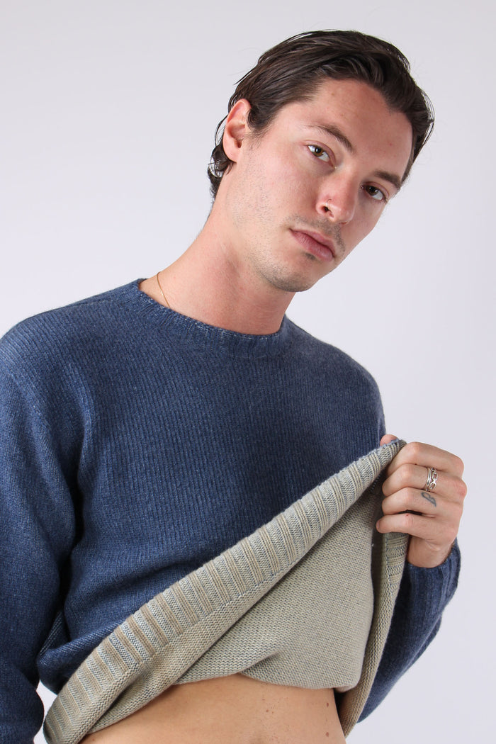 Maglia Girocollo Reversibile Blu/beige-3