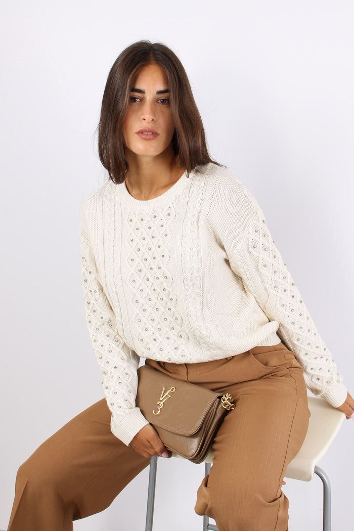 Emiliana Maglia Treccia Strass Latte-9
